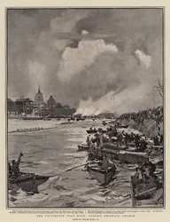 Das Universitäts-Bootsrennen, vorbei an der Chiswick Church